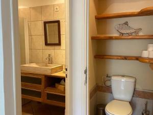 uma casa de banho com um WC e um lavatório em Maison Gecko em Ornaisons