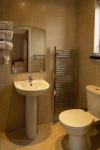 La salle de bains est pourvue d'un lavabo, de toilettes et d'un miroir. dans l'établissement Golf Links House, à Newcastle