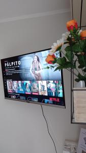 a flat screen tv hanging on a wall at Giardino del sole, con Wi-Fi, smart TV, aria condizionata in Borgo a Buggiano