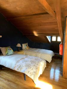 a bedroom with two beds in a attic at La Casona de Barganaz in Ranón +18 photos