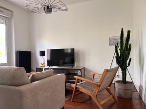 salon z kanapą, krzesłem i telewizorem w obiekcie Chez Louisa-Maria w mieście Dijon