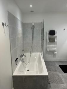 a bathroom with a shower and a bath tub at Gite chez Polo in Les Mételles