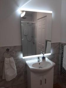 een badkamer met een wastafel en een spiegel bij Spacious, self-contained, 1 bedroomed annex in Bempton