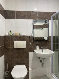 a bathroom with a toilet and a sink at HOME Prime Stay Chemnitz in Chemnitz +18 photos