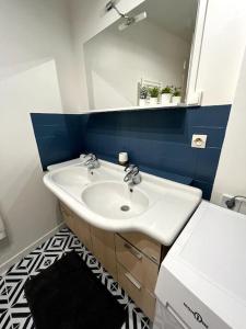 瓦朗西納的住宿－Appart 6pers centre Valenciennes，浴室设有白色水槽和镜子