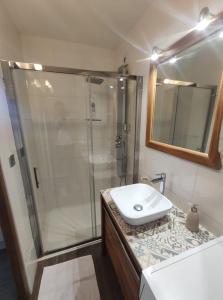 a bathroom with a shower and a sink at L'Ansolane in Fuveau