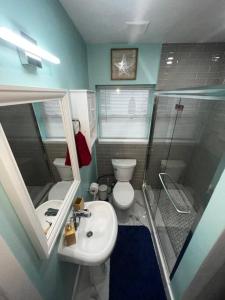 ein Bad mit einem WC, einem Waschbecken und einer Dusche in der Unterkunft Seaside Studio *5 min to beach* in Fort Lauderdale