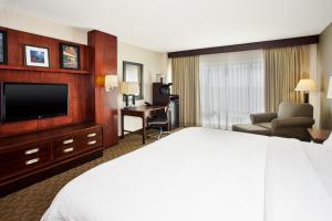a hotel room with a bed and a flat screen tv at Holiday Inn University Plaza-Bowling Green, an IHG Hotel in Bowling Green