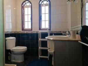 baño con aseo y lavabo y 2 ventanas en Casa Travessa da Quinta en Mondim de Basto