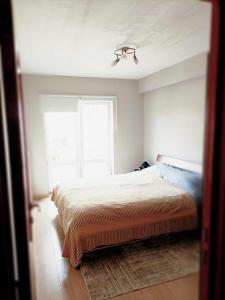 1 dormitorio con cama y ventana en Cozy 2 bedroom apartment - metro Montgomery en Bruselas