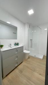 ein Bad mit einem Waschbecken, einem WC und einer Dusche in der Unterkunft Light in Vila-real, central apartment with office in Villareal