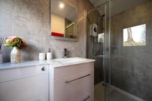 a bathroom with a sink and a shower at The Carriage in Fort William