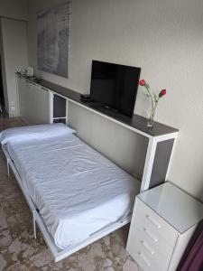 a room with a bed with a tv on a wall at LOFT CASTILLO SANTA CLARA Torremolinos in Torremolinos