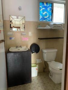 y baño con aseo y lavamanos. en El Rincón de Doña Bety en Oaxaca de Juárez