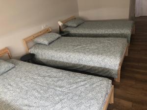 a group of three beds in a room at Apartament Modrzewiowa przy S3 in Zielona Góra