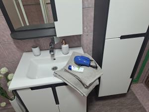 a bathroom with a sink and a mirror at Apartmani Bosna Visoko in Visoko +17 photos