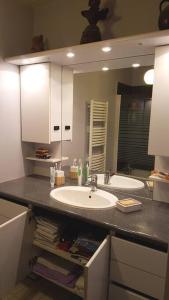 a bathroom with a sink and a mirror at Appartement tout équipé pour 4per parking privatif in Suresnes