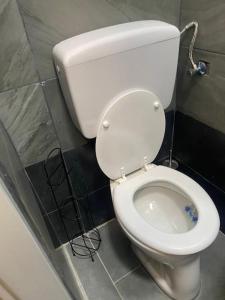 een badkamer met een wit toilet in een stal bij sam apartmant 12 in Wenen