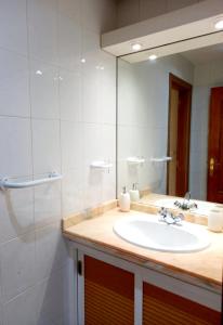 een badkamer met een wastafel en een spiegel bij Hostel Pepe Viajes in Madrid