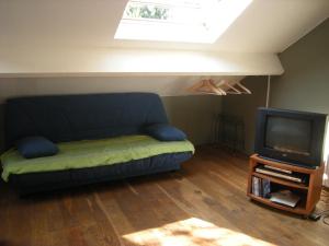 - un salon avec un canapé et une télévision dans l'établissement Au Bout du Jardin, à Waterloo