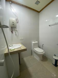 bagno bianco con servizi igienici e lavandino di Holiday Home Himmafushi a Himmafushi