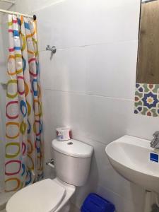 コベニャスにあるCabaña la Arenosaのバスルーム(トイレ、洗面台付)