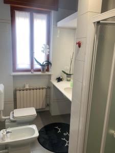 a bathroom with a toilet and a sink and a window at Bouganville in Viverone