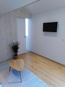 Televízia a/alebo spoločenská miestnosť v ubytovaní Lagom Haus