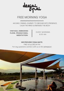 un volantino per un evento di yoga mattutino gratuito di Atlas Valley a Pai