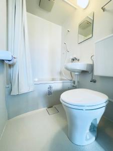 a bathroom with a white toilet and a sink at 东京中心全新装修宽敞明亮的公寓 3分钟步行路程到门前仲町站 两条地铁线直达东京上野新宿201 in Tokyo
