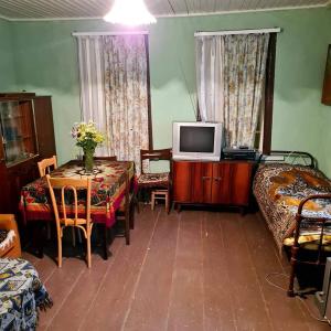 un soggiorno con TV, tavolo e letto di Комфортный дом a Stepanavan