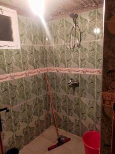 fregona en el baño con pared de azulejos en دار الضيافة تازكة Maison d'hôtes Tazekka, en Taza