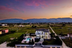 an aerial view of a house with a pool at Palaz Villa in Ayios Kirikos