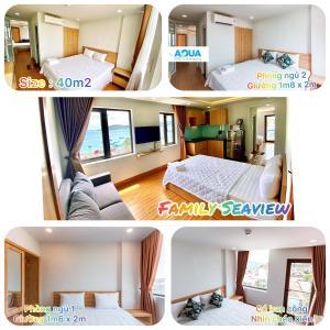 a collage of four pictures of a room at AQUA Seaview Hotel in Nha Trang