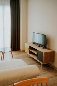 una sala de estar con TV de pantalla plana en un armario en Apartamentos Levante - Mares, en Torre del Mar