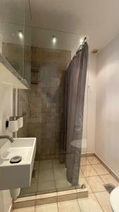 bagno con doccia e lavandino di ApartmentInCopenhagen Apartment 80 a Copenaghen
