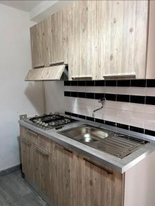 uma cozinha com um lavatório e um fogão em A casa di Nonna IUN Q2951 em Fluminimaggiore
