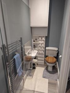 a small bathroom with a toilet and a sink at Cliffside in Cowes