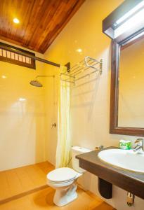 a bathroom with a toilet and a sink and a mirror at Treasure Hotel Laos in Luang Prabang