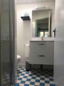 貝爾凱爾的住宿－Charmant T2 indépendant，一间带水槽、卫生间和镜子的浴室