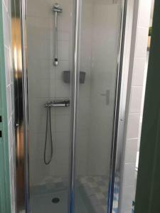 貝爾凱爾的住宿－Charmant T2 indépendant，浴室里设有玻璃门淋浴