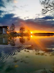 a view of a lake with the sun setting at u Tymka in Iława