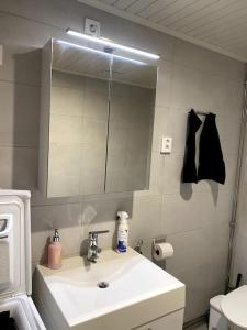 a bathroom with a sink and a mirror at Moderni yksiö huippu sijainnilla in Jyväskylä