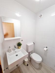 ein weißes Bad mit einem WC und einem Waschbecken in der Unterkunft Sea view App Mirta in Umag