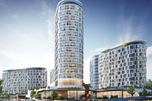 a rendering of a tall building with two towers at Keza Cove at Waterfall Ellipse in Midrand