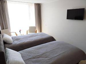 1 dormitorio con 2 camas y TV de pantalla plana en Aisa Apartment, en Pärnu