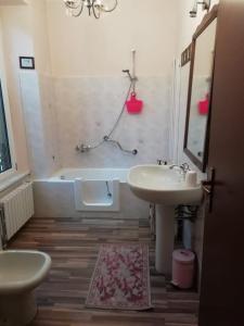 a bathroom with a sink and a bath tub at Villa Brumar in Brebbia