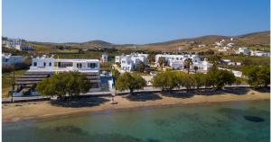 an aerial view of a beach with buildings and trees at FILINA's luxury house in Maltezana