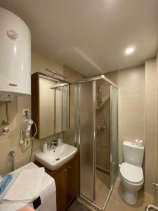 a bathroom with a shower and a toilet and a sink at Miris tisine in Zlatibor +17 photos