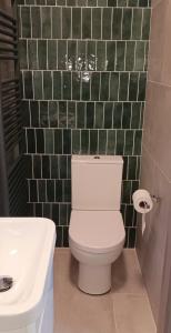 ein Badezimmer mit einem weißen WC und einem Waschbecken in der Unterkunft Pv Fallons in Longford